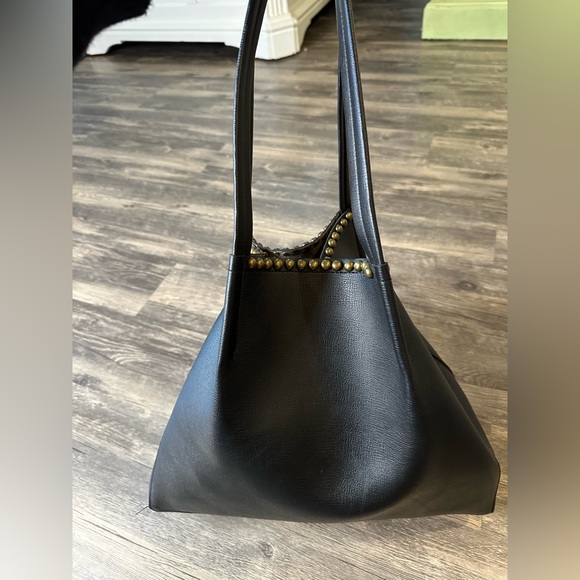 B-Low The Belt Black Leather Studded Tote Bag Open Top Shoulder Handbag - Picture 7 of 7